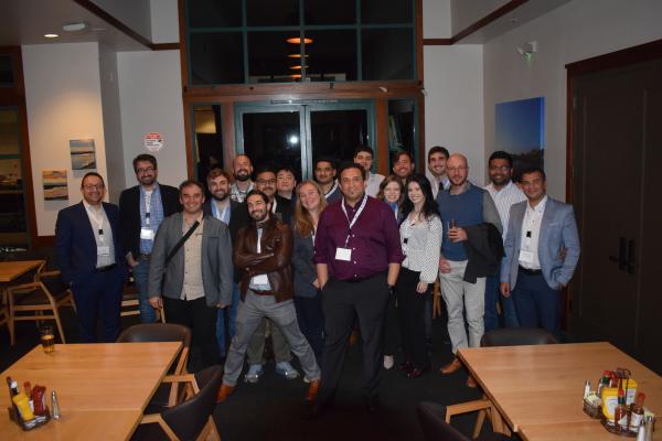 Group photo of researchers at a restaurant