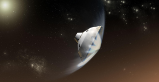 A space craft re-entering the atmosphere