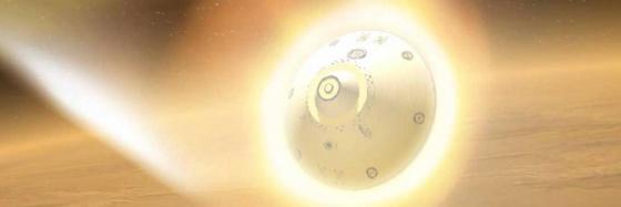 A spacecraft re-entering the atmosphere